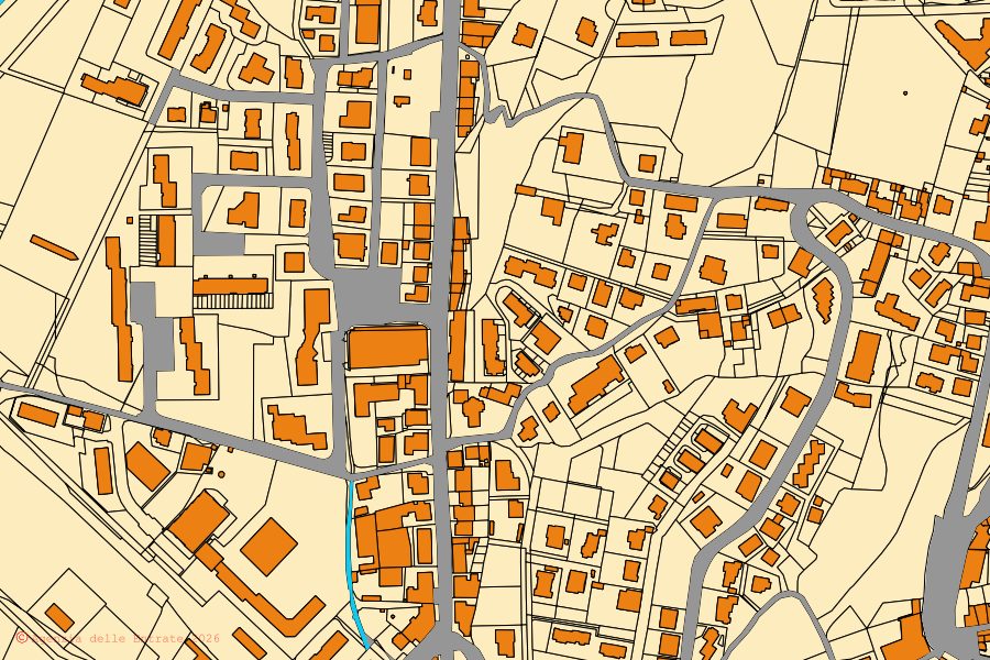Mappa catastale del centro di Bibbiena: particelle e fabbricati, cartografia Agenzia delle Entrate