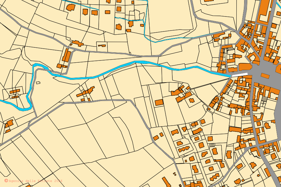 Mappa catastale del centro di Bibiana: particelle e fabbricati, cartografia Agenzia delle Entrate