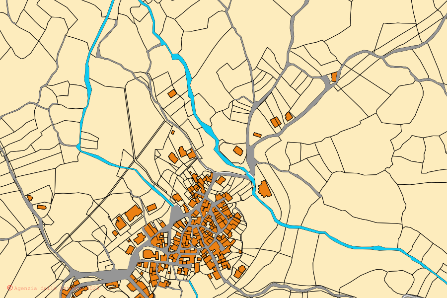 Mappa catastale del centro di Bidonì: particelle e fabbricati, cartografia Agenzia delle Entrate
