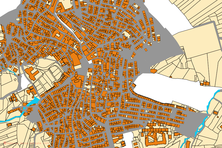 Mappa catastale del centro di Bisacquino: particelle e fabbricati, cartografia Agenzia delle Entrate