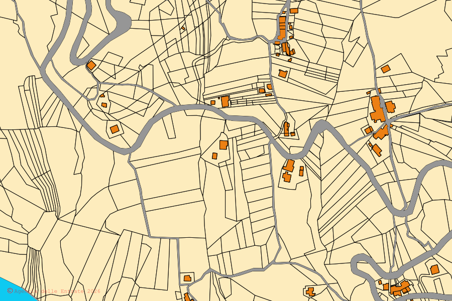 Mappa catastale del centro di Bisenti: particelle e fabbricati, cartografia Agenzia delle Entrate