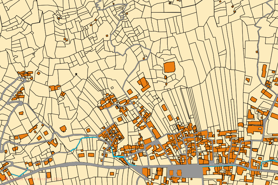 Mappa catastale del centro di Bobbio Pellice: particelle e fabbricati, cartografia Agenzia delle Entrate