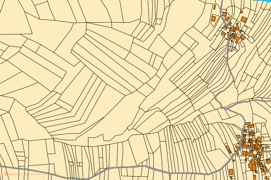 Mappa catastale del centro di Bobbio: particelle e fabbricati, cartografia Agenzia delle Entrate