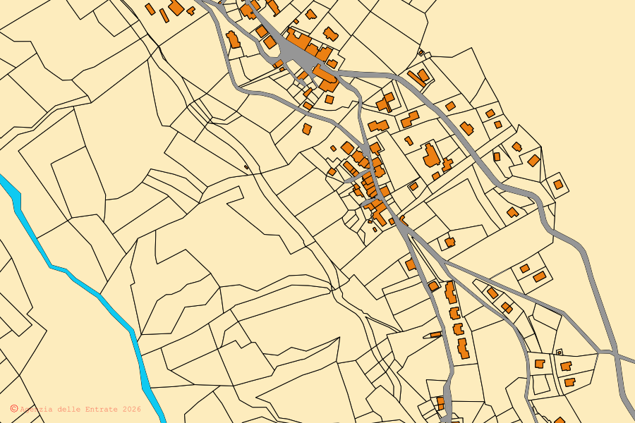 Mappa catastale del centro di Bolognola: particelle e fabbricati, cartografia Agenzia delle Entrate