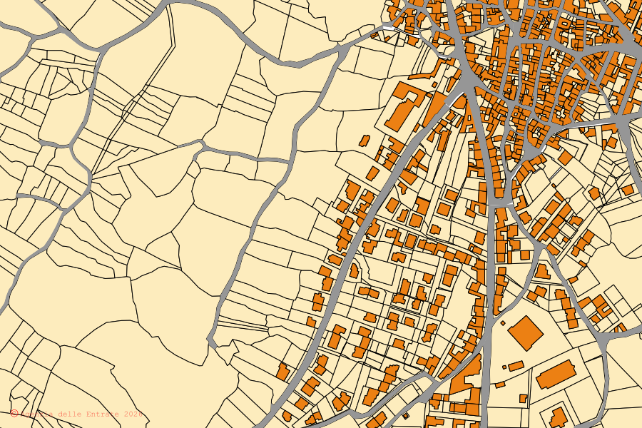 Mappa catastale del centro di Bonarcado: particelle e fabbricati, cartografia Agenzia delle Entrate