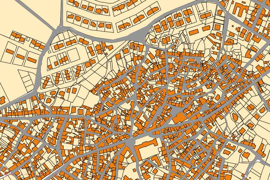 Mappa catastale del centro di Borore: particelle e fabbricati, cartografia Agenzia delle Entrate