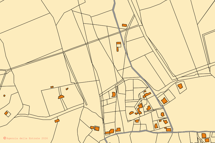 Mappa catastale del centro di Bortigiadas: particelle e fabbricati, cartografia Agenzia delle Entrate