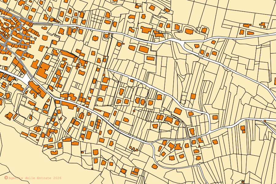 Mappa catastale del centro di Bossico: particelle e fabbricati, cartografia Agenzia delle Entrate