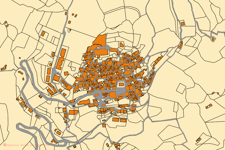 Mappa catastale del centro di Bova: particelle e fabbricati, cartografia Agenzia delle Entrate