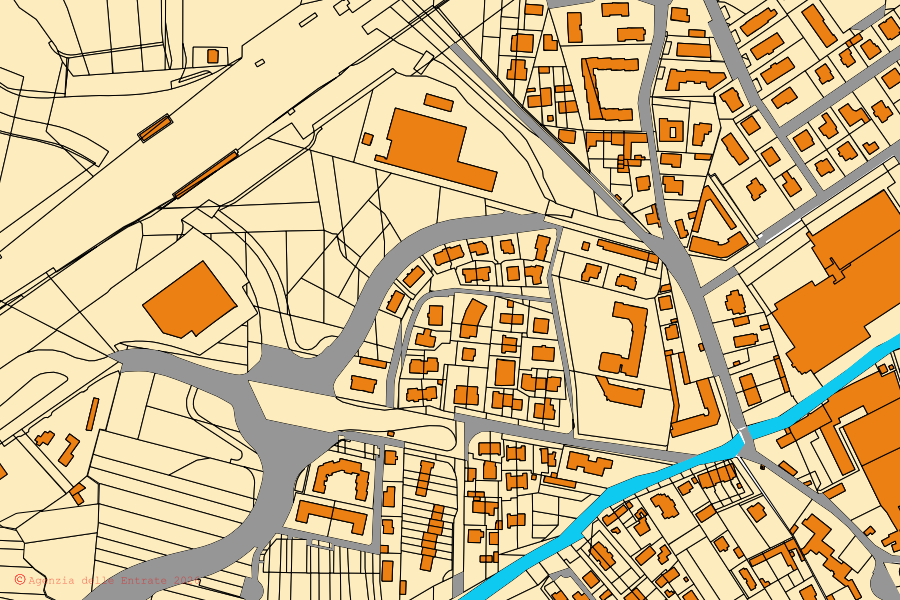 Mappa catastale del centro di Brandizzo: particelle e fabbricati, cartografia Agenzia delle Entrate