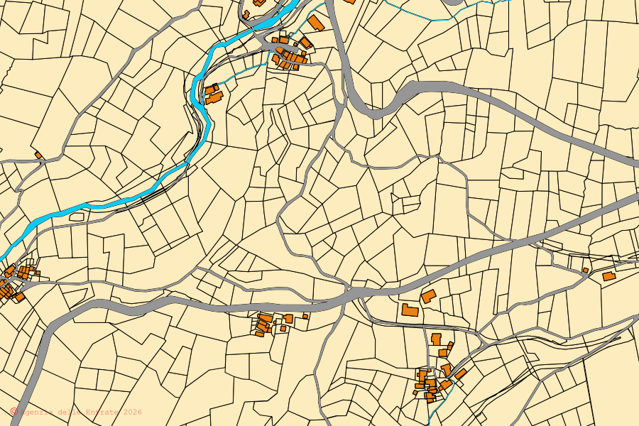 Mappa catastale del centro di Brissogne: particelle e fabbricati, cartografia Agenzia delle Entrate