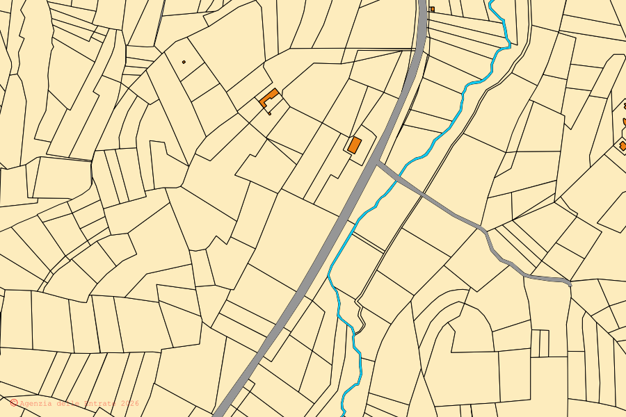 Mappa catastale del centro di Bruno: particelle e fabbricati, cartografia Agenzia delle Entrate