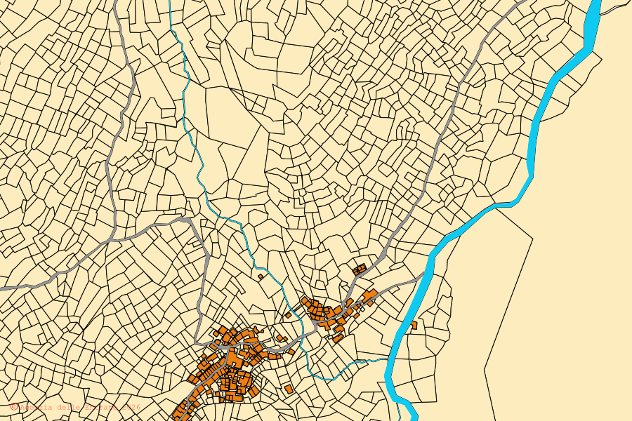 Mappa catastale del centro di Brusson: particelle e fabbricati, cartografia Agenzia delle Entrate