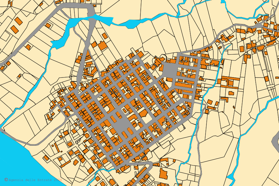 Mappa catastale del centro di Bruzzano Zeffirio: particelle e fabbricati, cartografia Agenzia delle Entrate