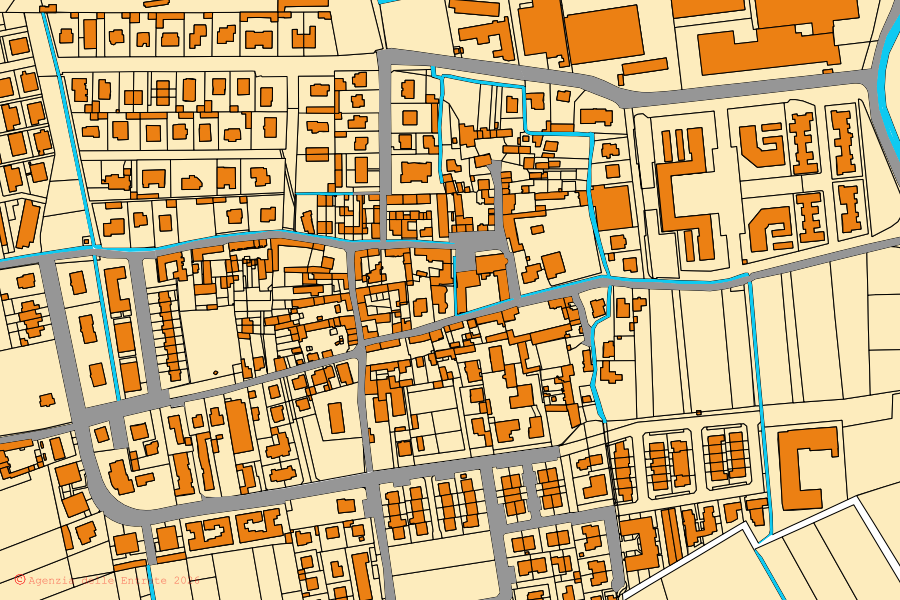 Mappa catastale del centro di Bubbiano: particelle e fabbricati, cartografia Agenzia delle Entrate