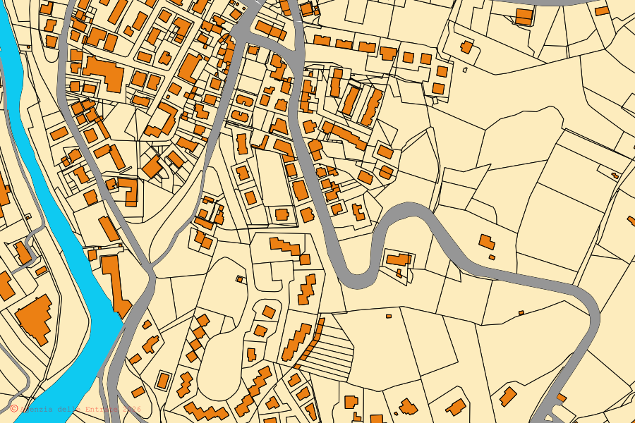 Mappa catastale del centro di Bucine: particelle e fabbricati, cartografia Agenzia delle Entrate