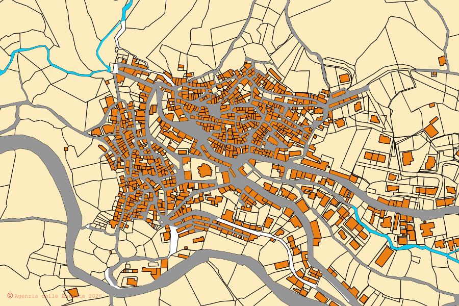 Mappa catastale del centro di Bultei: particelle e fabbricati, cartografia Agenzia delle Entrate