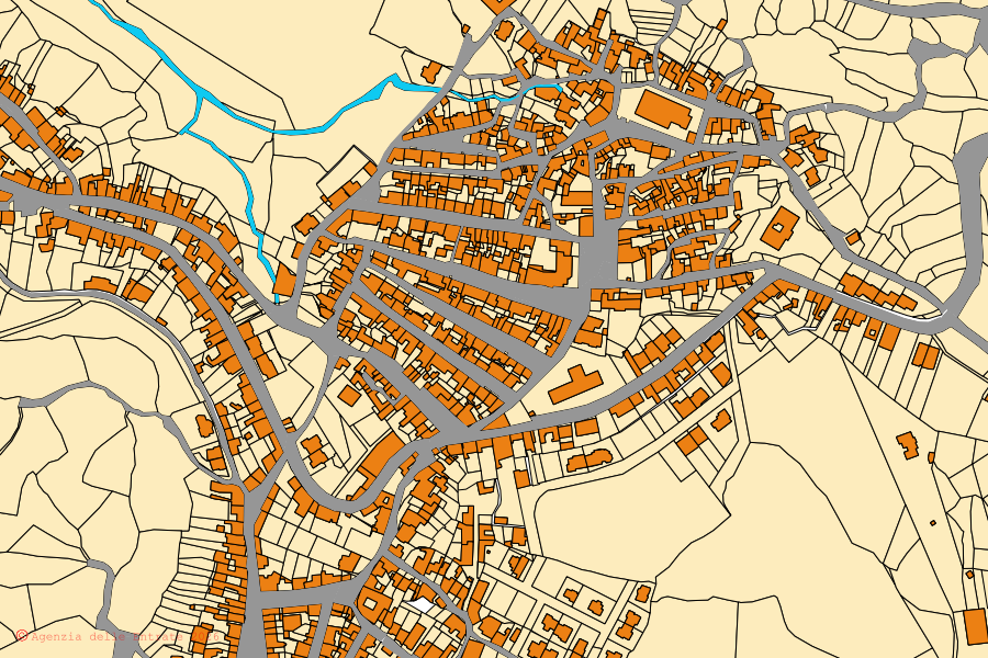 Mappa catastale del centro di Busachi: particelle e fabbricati, cartografia Agenzia delle Entrate