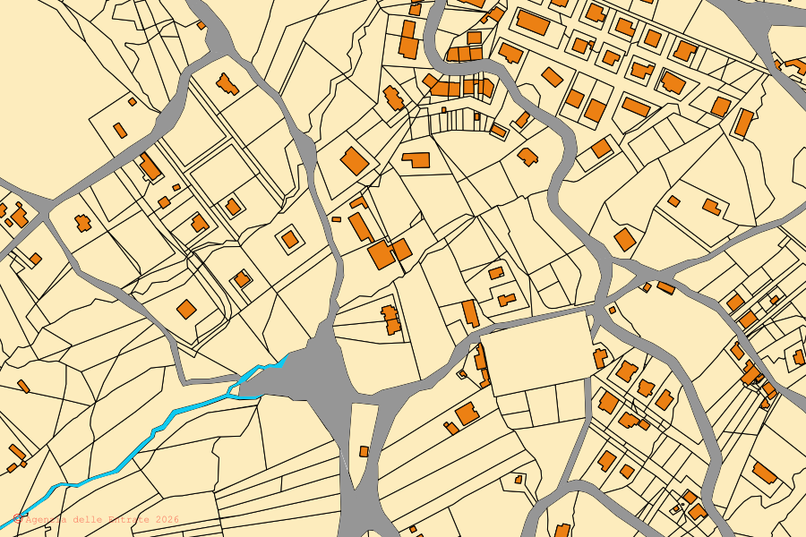 Mappa catastale del centro di Caggiano: particelle e fabbricati, cartografia Agenzia delle Entrate
