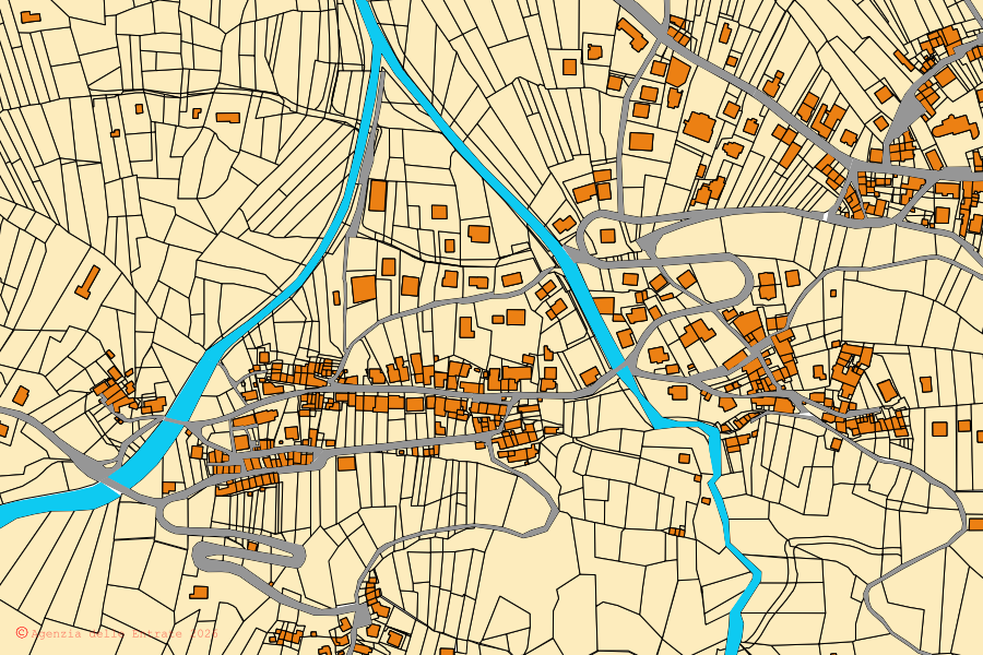 Mappa catastale del centro di Caiolo: particelle e fabbricati, cartografia Agenzia delle Entrate