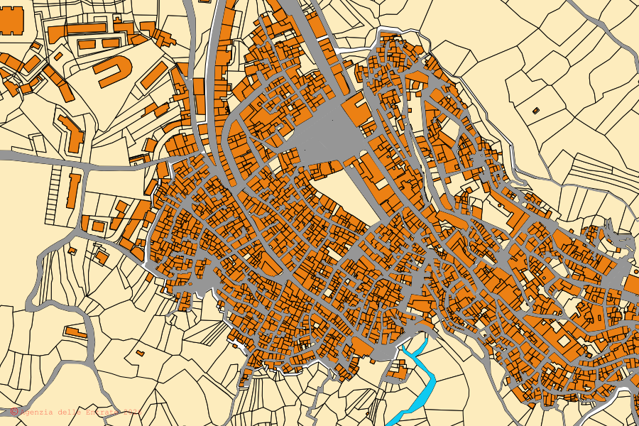 Mappa catastale del centro di Calascibetta: particelle e fabbricati, cartografia Agenzia delle Entrate