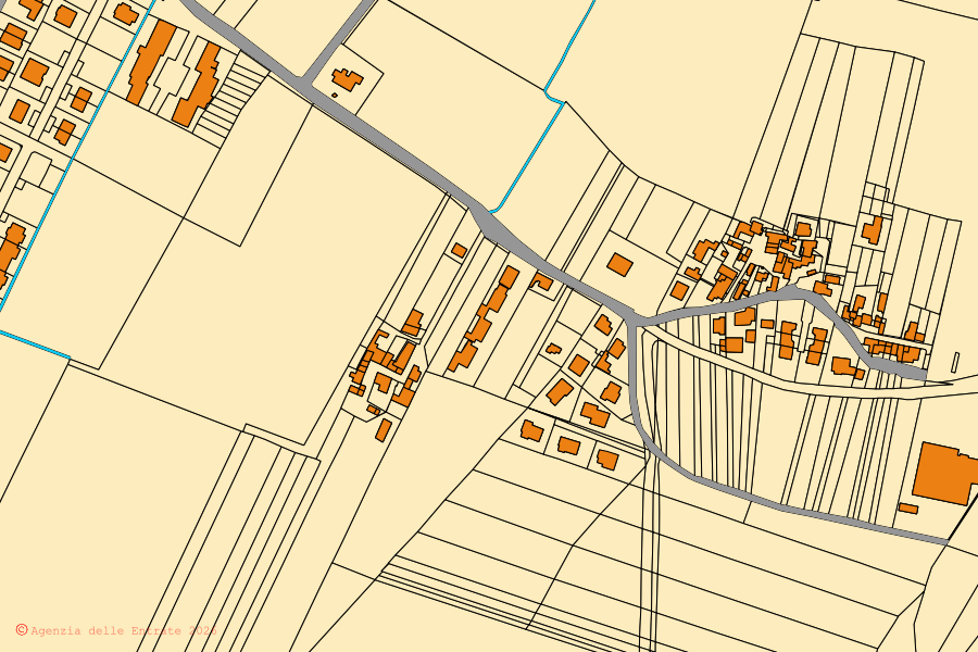 Mappa catastale del centro di Calendasco: particelle e fabbricati, cartografia Agenzia delle Entrate