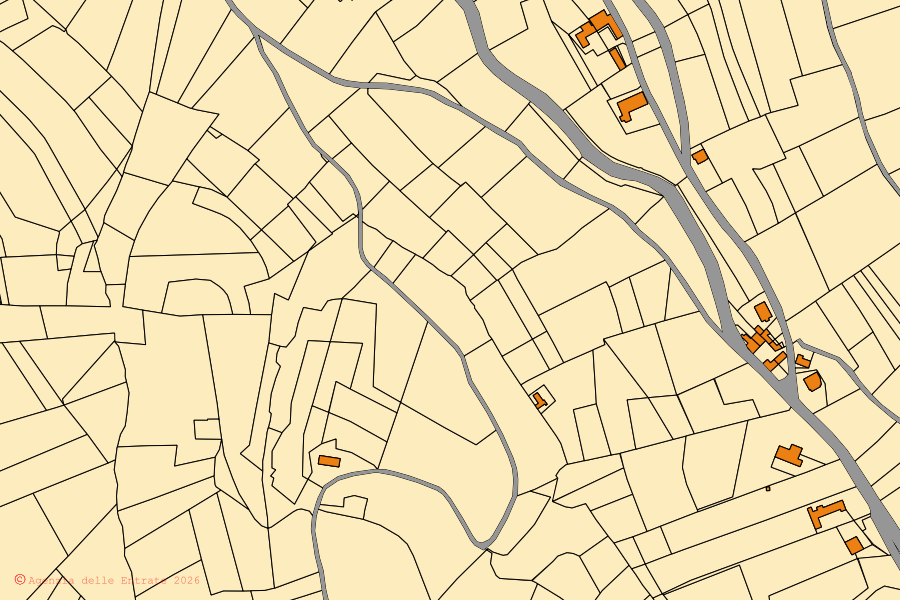 Mappa catastale del centro di Calosso: particelle e fabbricati, cartografia Agenzia delle Entrate