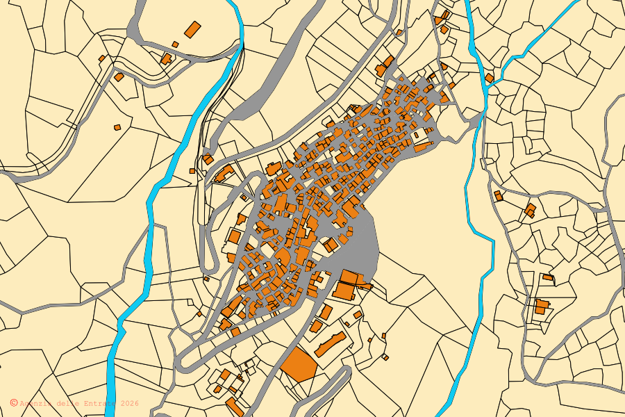 Mappa catastale del centro di Calvera: particelle e fabbricati, cartografia Agenzia delle Entrate