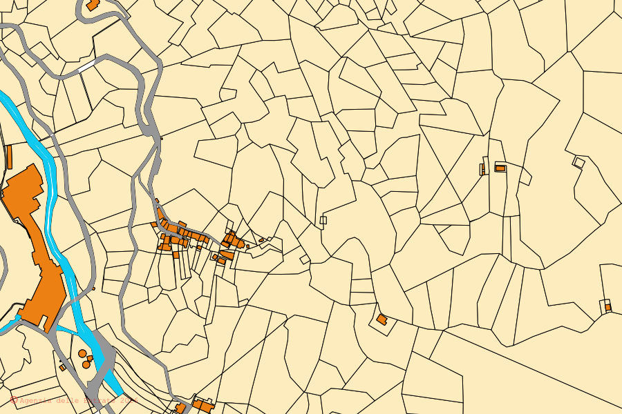 Mappa catastale del centro di Camandona: particelle e fabbricati, cartografia Agenzia delle Entrate