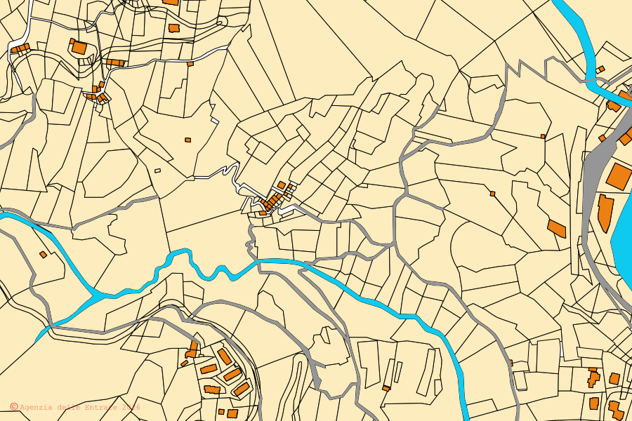 Mappa catastale del centro di Camerata Cornello: particelle e fabbricati, cartografia Agenzia delle Entrate