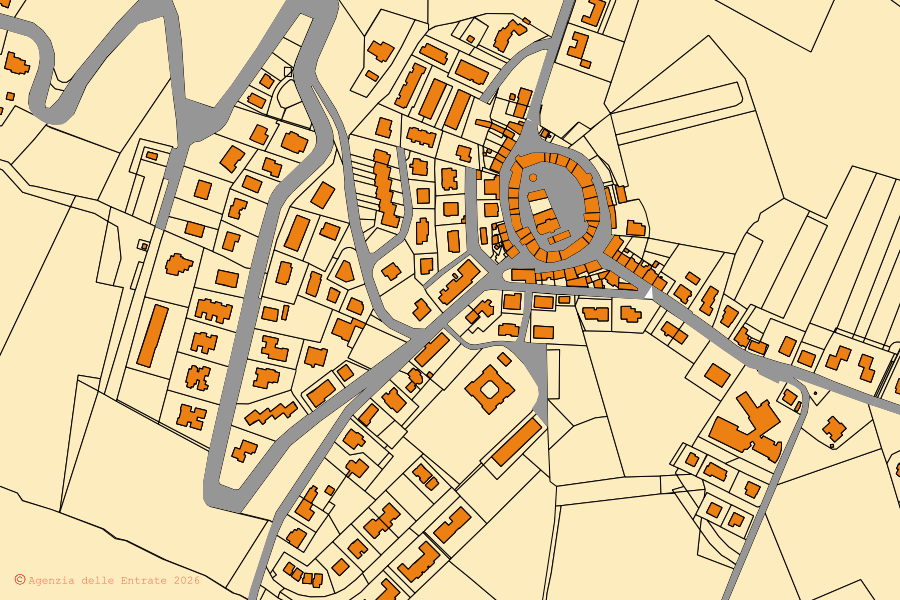 Mappa catastale del centro di Camerata Picena: particelle e fabbricati, cartografia Agenzia delle Entrate