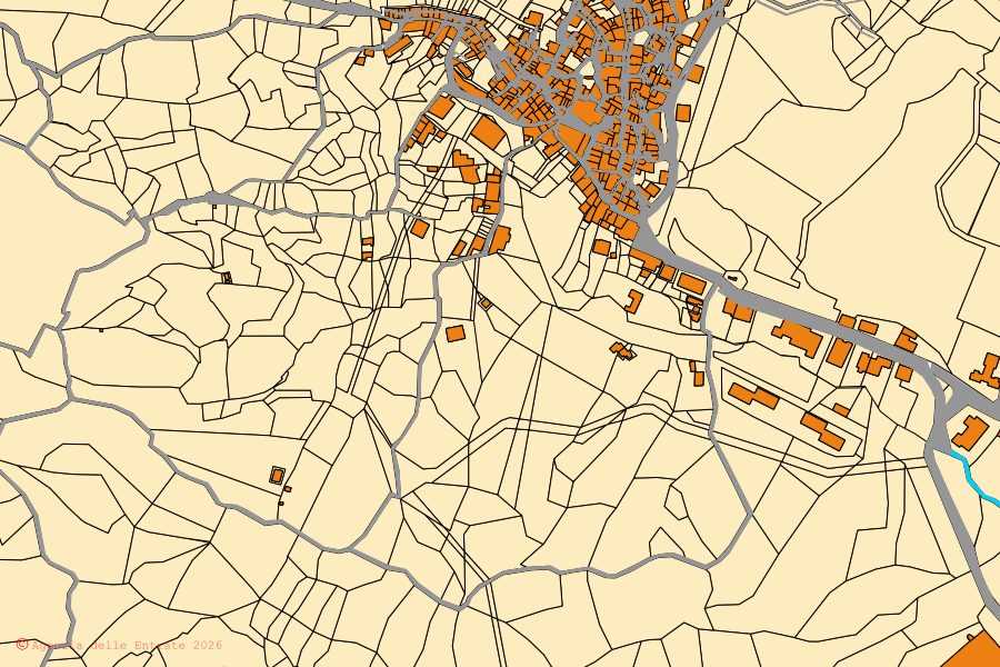 Mappa catastale del centro di Camini: particelle e fabbricati, cartografia Agenzia delle Entrate