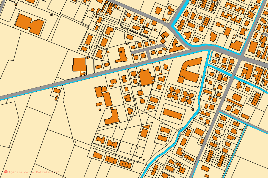 Mappa catastale del centro di Campegine: particelle e fabbricati, cartografia Agenzia delle Entrate