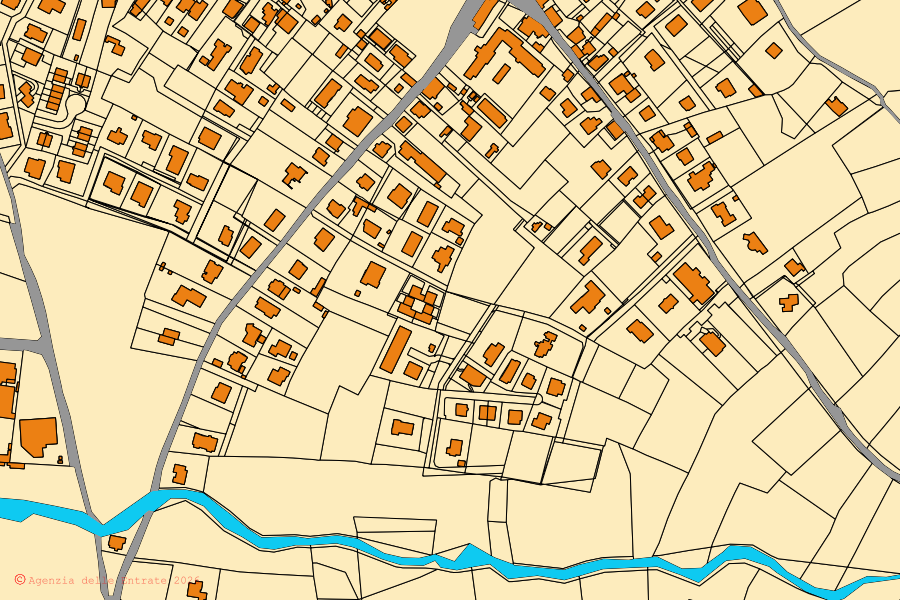 Mappa catastale del centro di Campello sul Clitunno: particelle e fabbricati, cartografia Agenzia delle Entrate