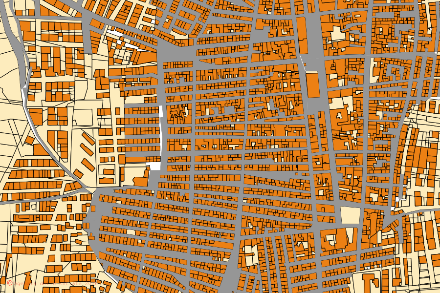 Mappa catastale del centro di Campobello di Licata: particelle e fabbricati, cartografia Agenzia delle Entrate