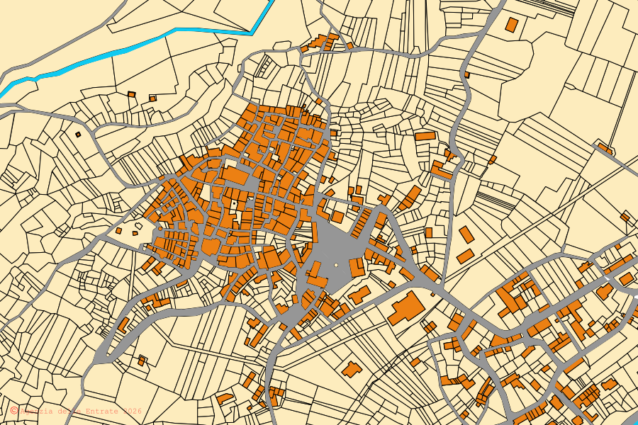 Mappa catastale del centro di Campochiaro: particelle e fabbricati, cartografia Agenzia delle Entrate