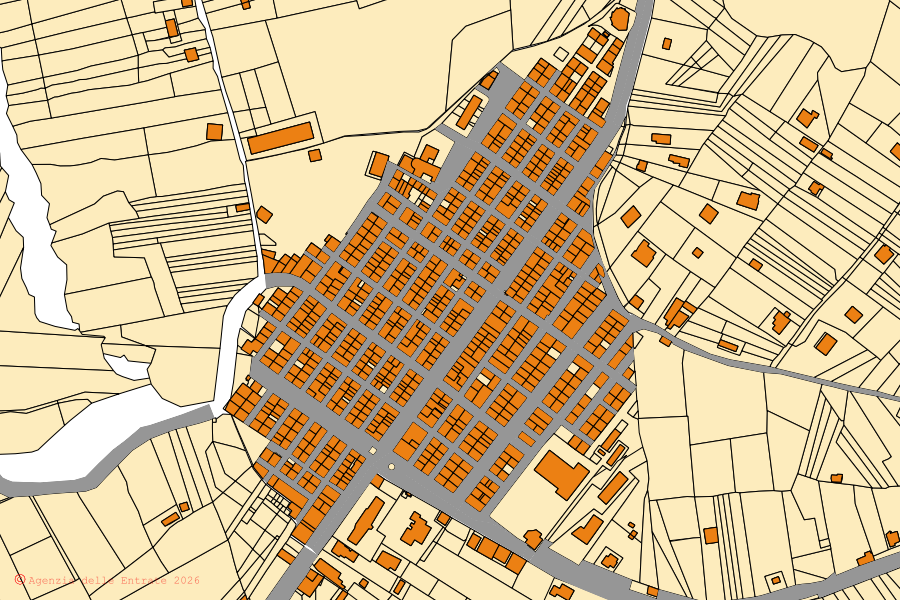 Mappa catastale del centro di Campofiorito: particelle e fabbricati, cartografia Agenzia delle Entrate
