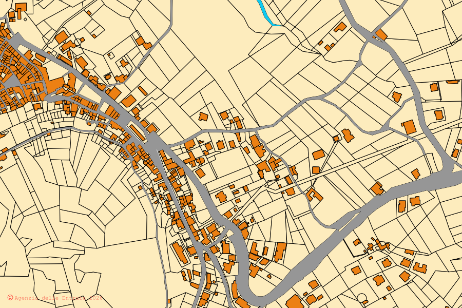 Mappa catastale del centro di Campoli Appennino: particelle e fabbricati, cartografia Agenzia delle Entrate