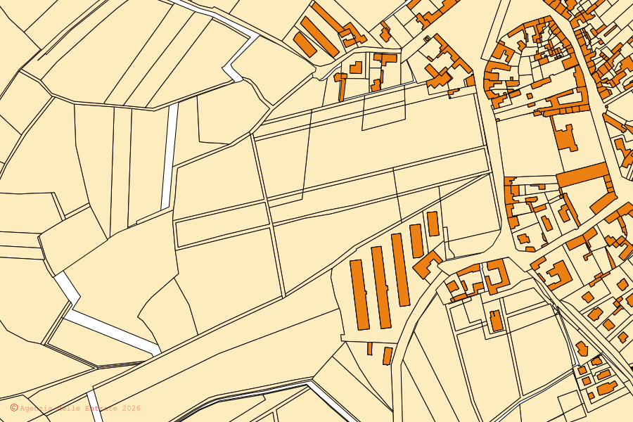Mappa catastale del centro di Campolongo Tapogliano: particelle e fabbricati, cartografia Agenzia delle Entrate