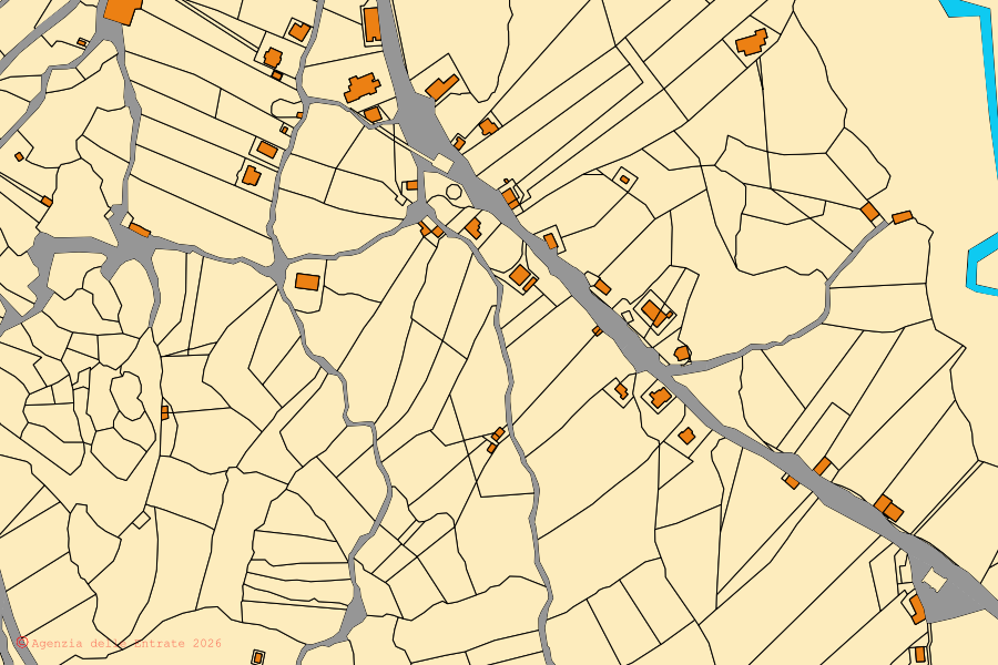 Mappa catastale del centro di Campora: particelle e fabbricati, cartografia Agenzia delle Entrate