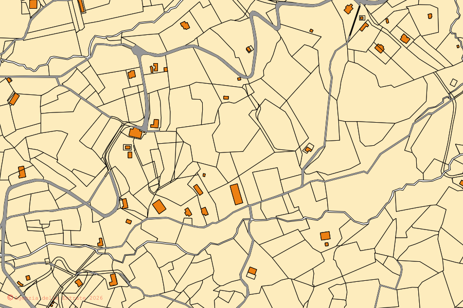 Mappa catastale del centro di Camporgiano: particelle e fabbricati, cartografia Agenzia delle Entrate