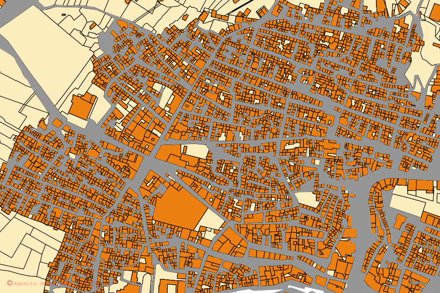 Mappa catastale del centro di Canicattì: particelle e fabbricati, cartografia Agenzia delle Entrate