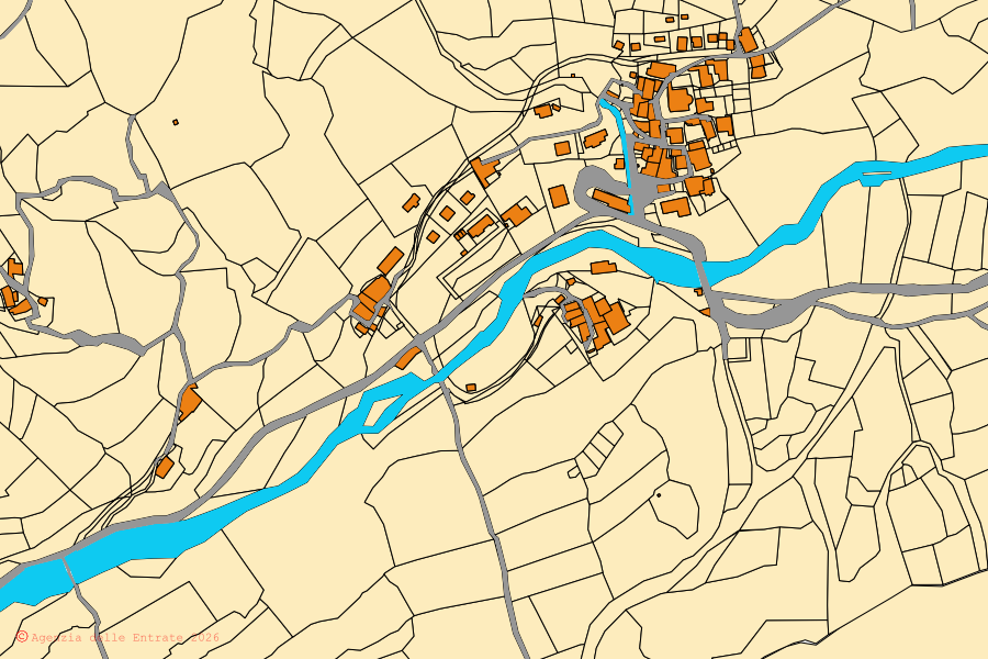 Mappa catastale del centro di Canosio: particelle e fabbricati, cartografia Agenzia delle Entrate