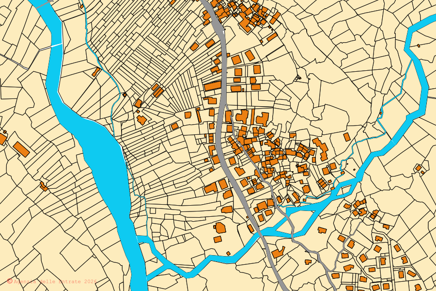 Mappa catastale del centro di Cantoira: particelle e fabbricati, cartografia Agenzia delle Entrate