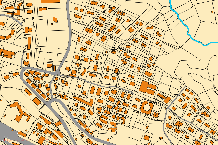 Mappa catastale del centro di Capranica: particelle e fabbricati, cartografia Agenzia delle Entrate