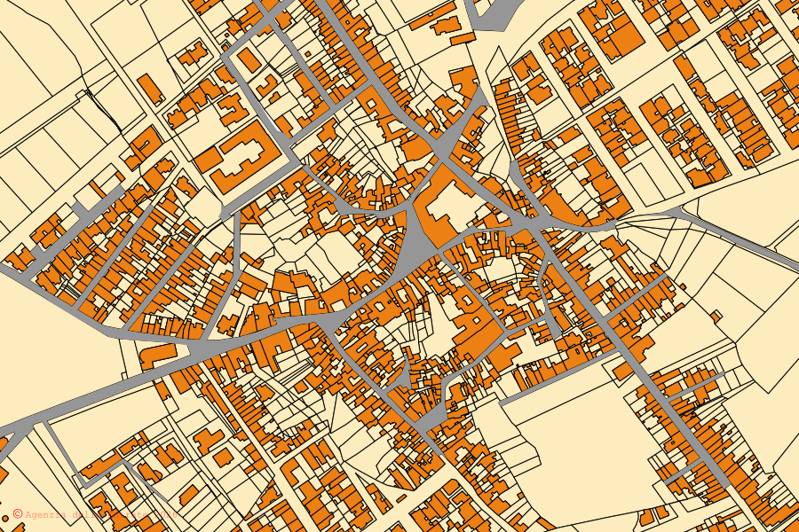 Mappa catastale del centro di Caprarica di Lecce: particelle e fabbricati, cartografia Agenzia delle Entrate