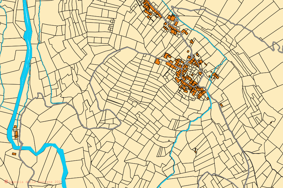 Mappa catastale del centro di Caprie: particelle e fabbricati, cartografia Agenzia delle Entrate
