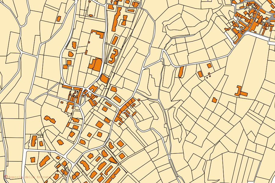 Mappa catastale del centro di Caprino Bergamasco: particelle e fabbricati, cartografia Agenzia delle Entrate