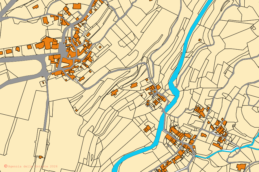 Mappa catastale del centro di Caprino Veronese: particelle e fabbricati, cartografia Agenzia delle Entrate