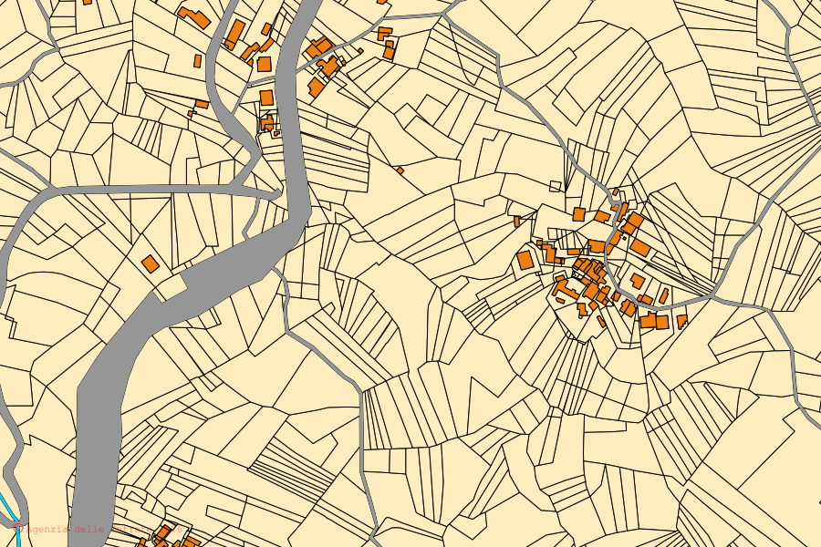 Mappa catastale del centro di Caramanico Terme: particelle e fabbricati, cartografia Agenzia delle Entrate